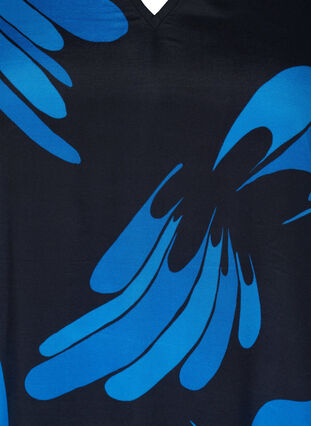 Viskosebluse mit Print und V-Ausschnitt, Dark Blue AOP, Packshot image number 2