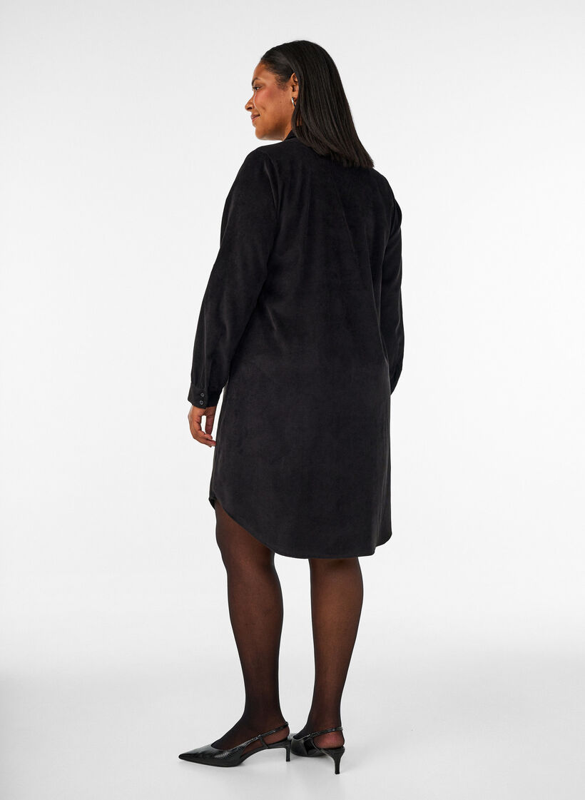Hemdblusenkleid aus Cord mit Kragen und Knopfleiste, Schwarz, Model image number 2