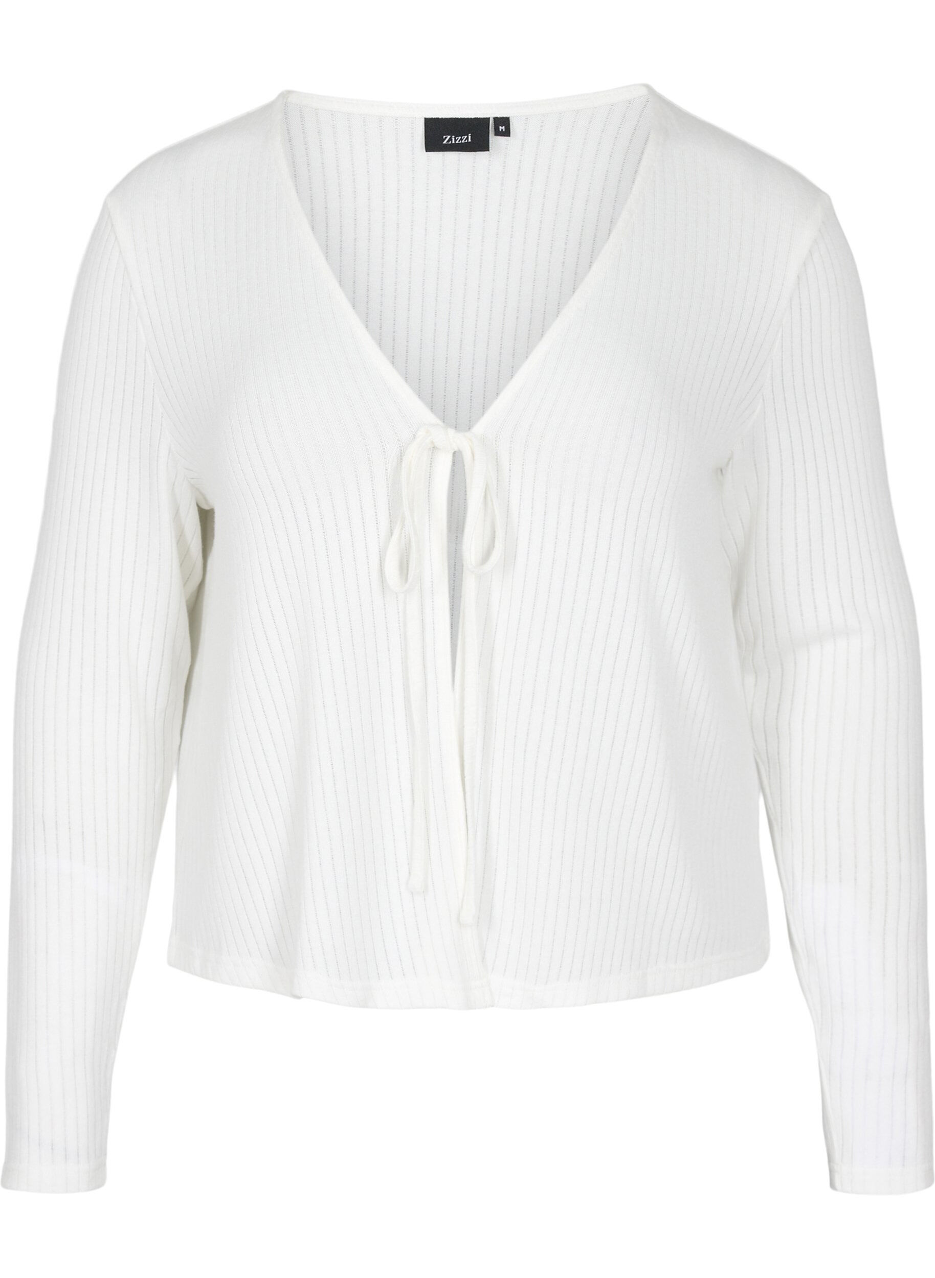 Zizzi Cardigan mit Rippmuster und Bindeschn&uuml;ren, White, Packshot image number 0