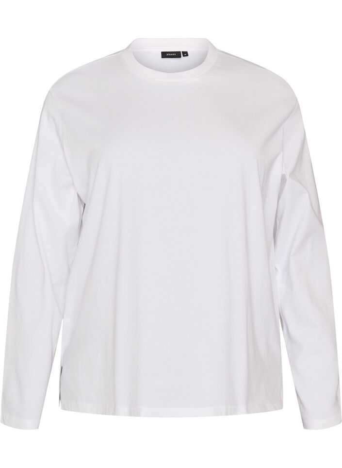 Basic T-Shirt mit langen &Auml;rmeln, Wei&szlig;, Packshot image number 0