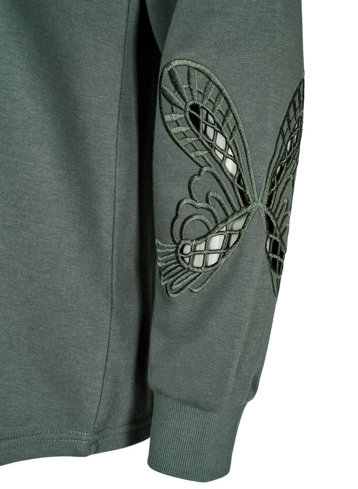 Sweatshirt mit aufgestickten Cut-Outs, Thyme, Packshot image number 3