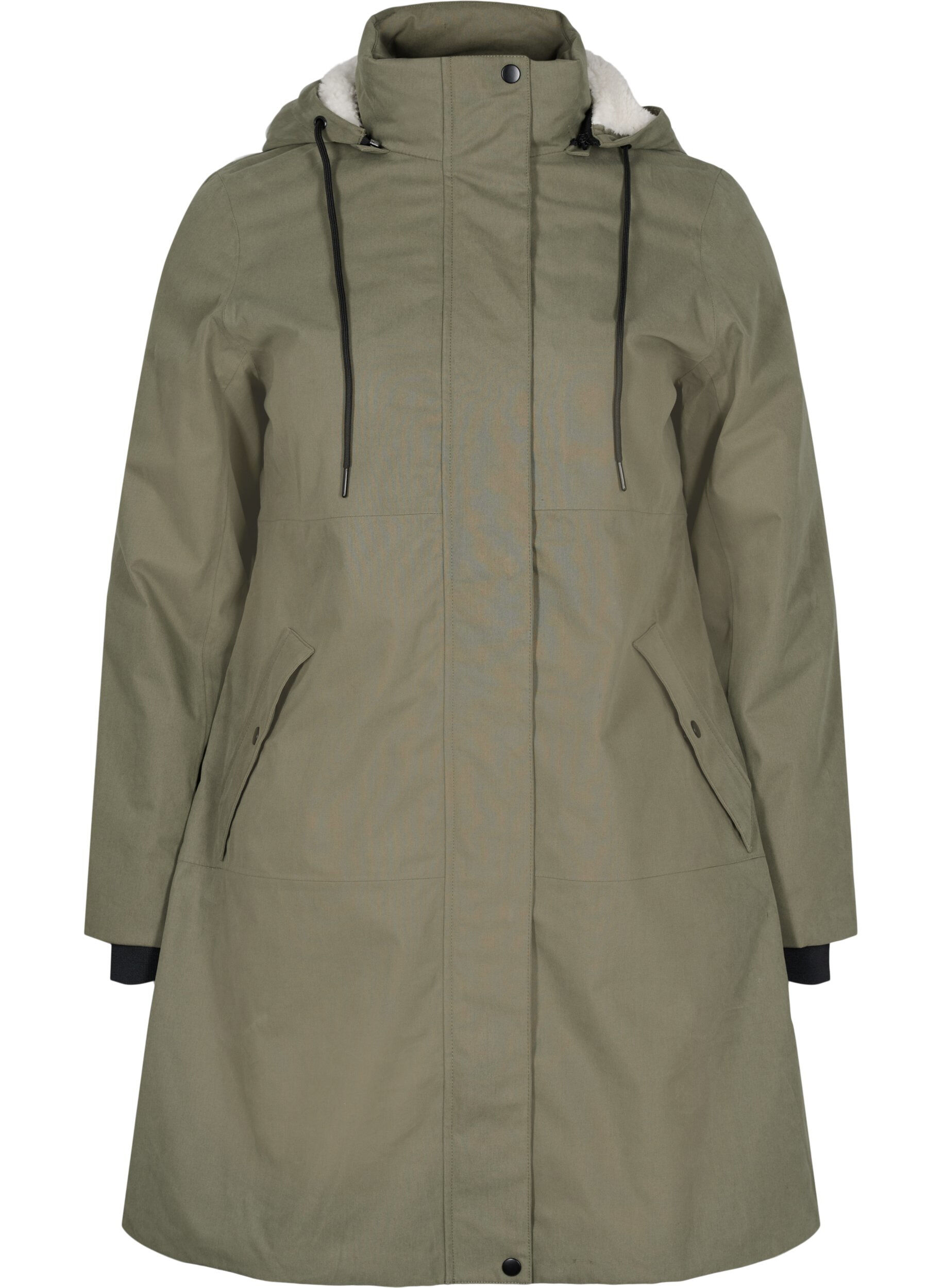 Zizzi Wasserdichte Jacke mit abnehmbarer Kapuze, Dusty Olive, Packshot image number 0