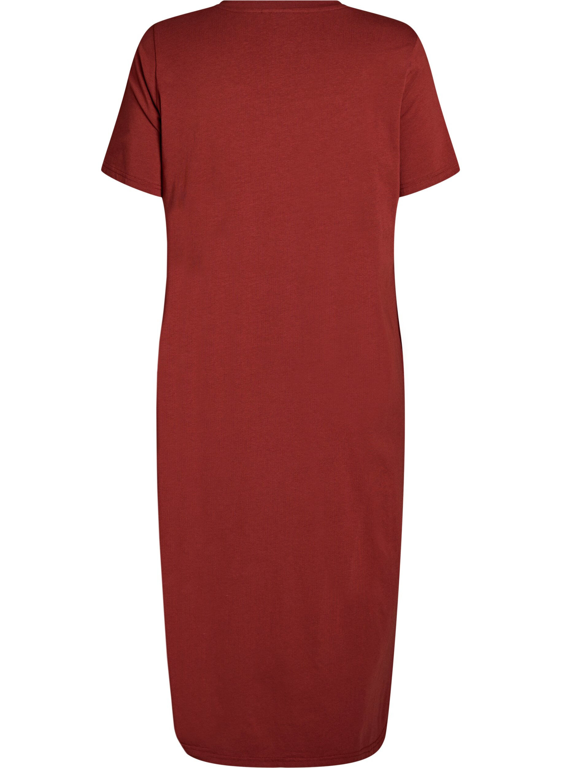 Zizzi Midi-T-Shirtkleid mit V-Ausschnitt, Rot, Packshot image number 1