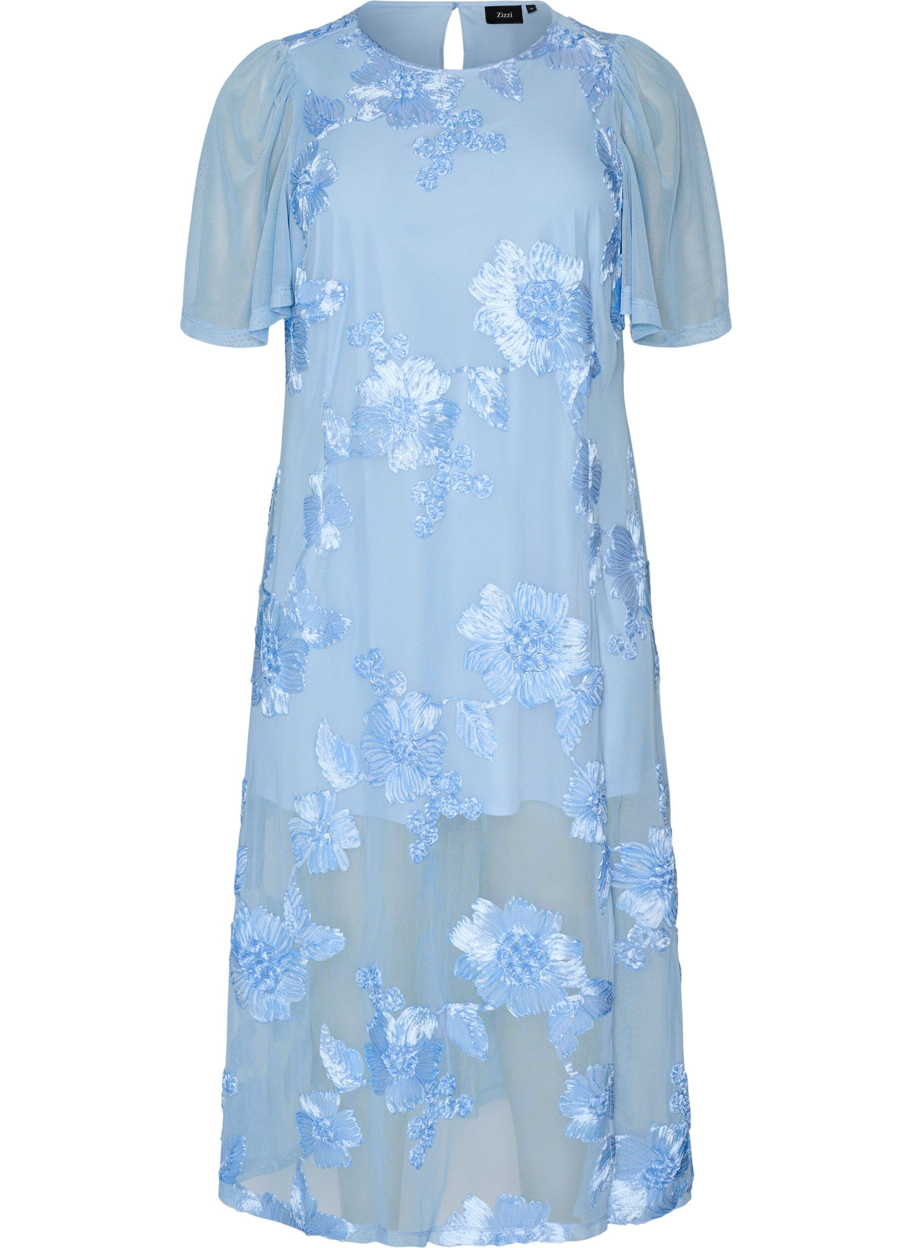 ZizziMesh-Kleid mit floralen Applikationen, Blau, Packshot image number 0