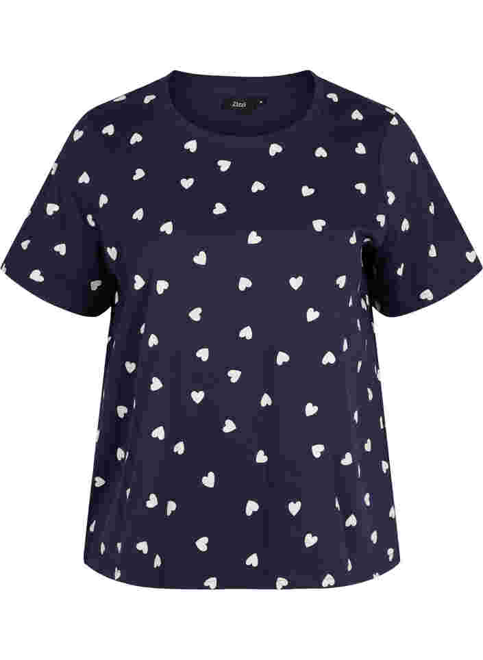 Kurzarm Pyjama-T-Shirt aus Baumwolle, Navy Blazer AOP, Packshot image number 0