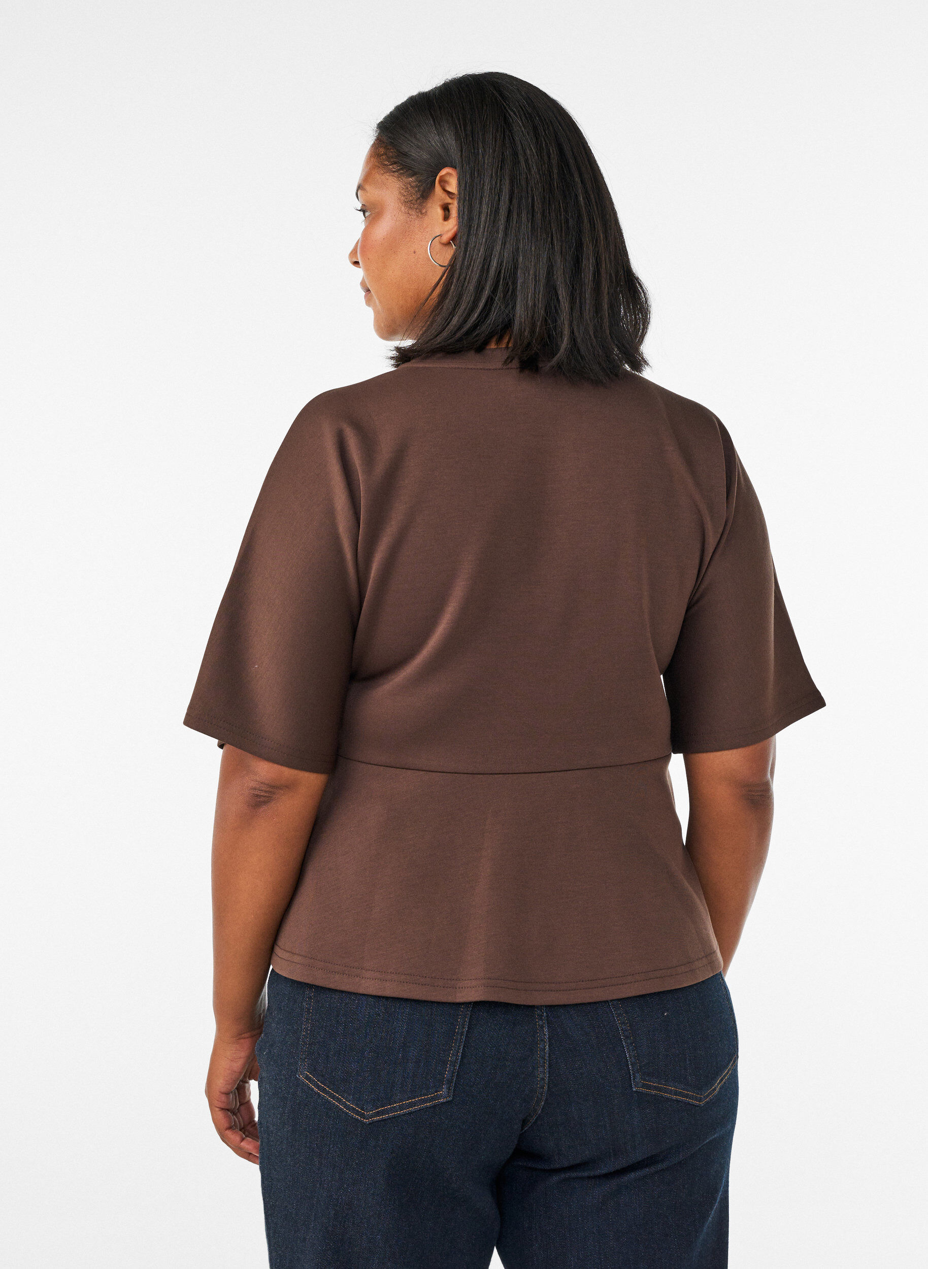 ZizziPeplum-Bluse mit ellenbogenlangen &Auml;rmeln, Braun, Model image number 2