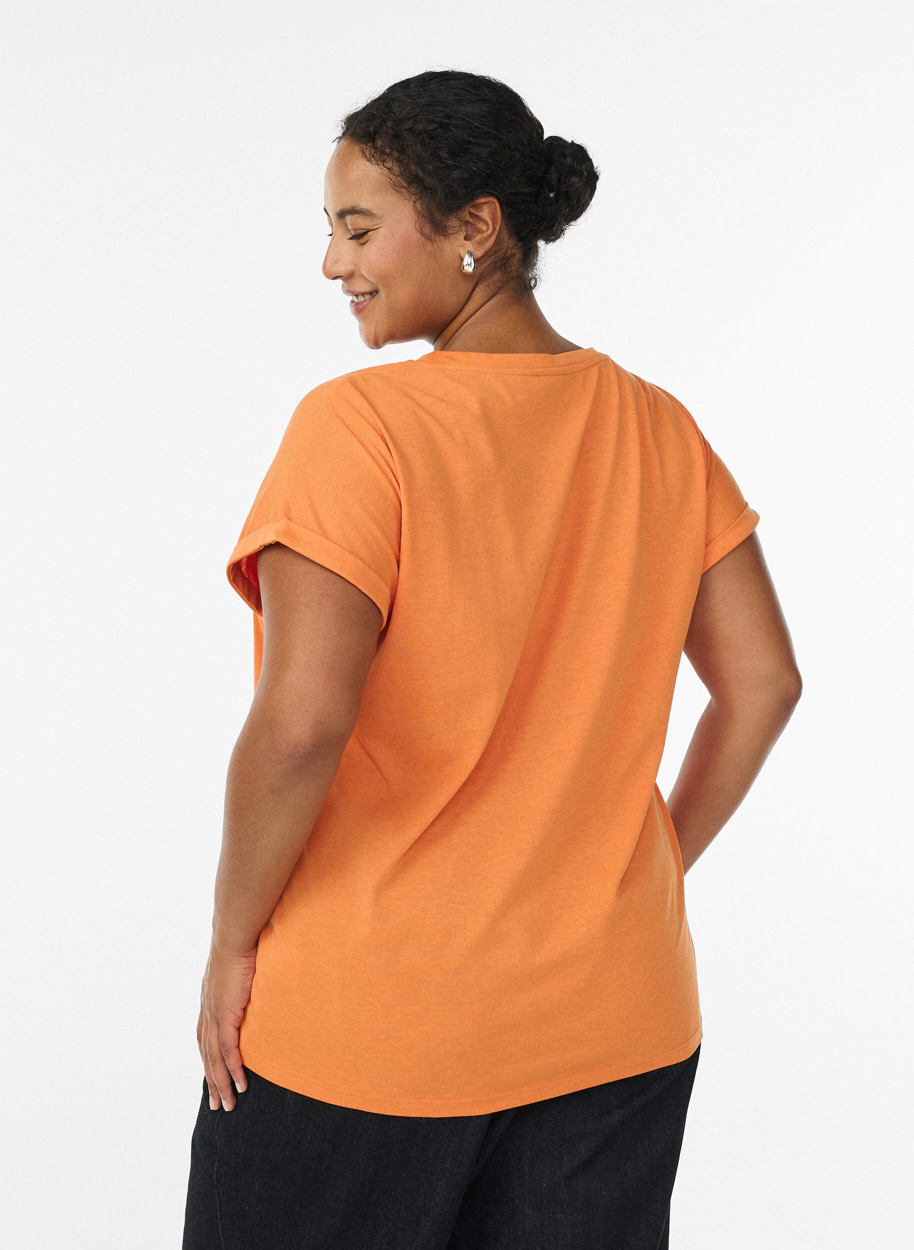 Zizzi Kurz&auml;rmeliges T-Shirt aus Baumwollmischgewebe, Orange, Model image number 2