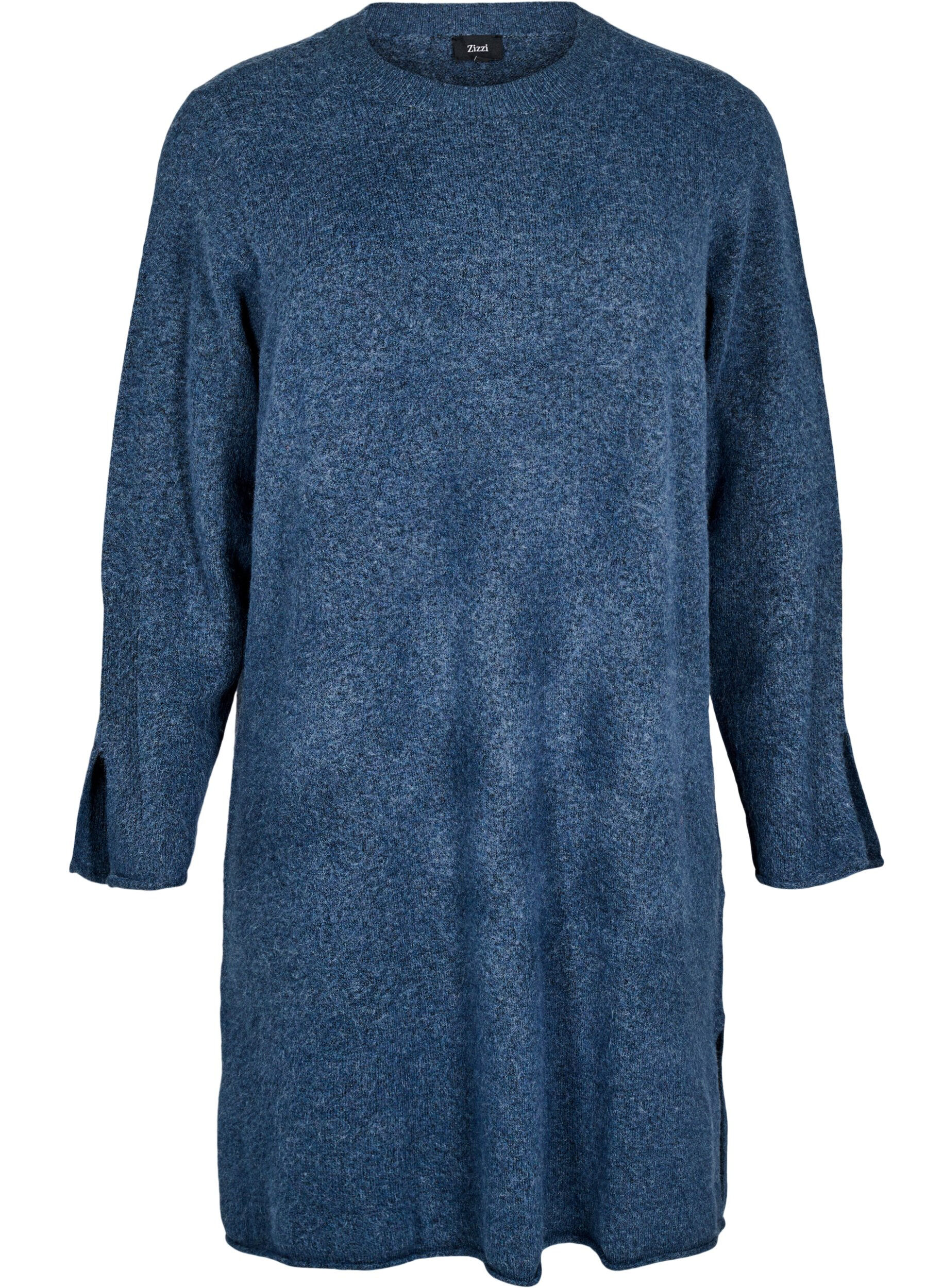 Zizzi Strickkleid mit Schlitzen, Bering Sea Mel., Packshot image number 0