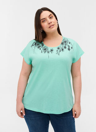 T-Shirt aus Baumwolle mit Printdetails, Cabbage FLOWER, Model image number 0