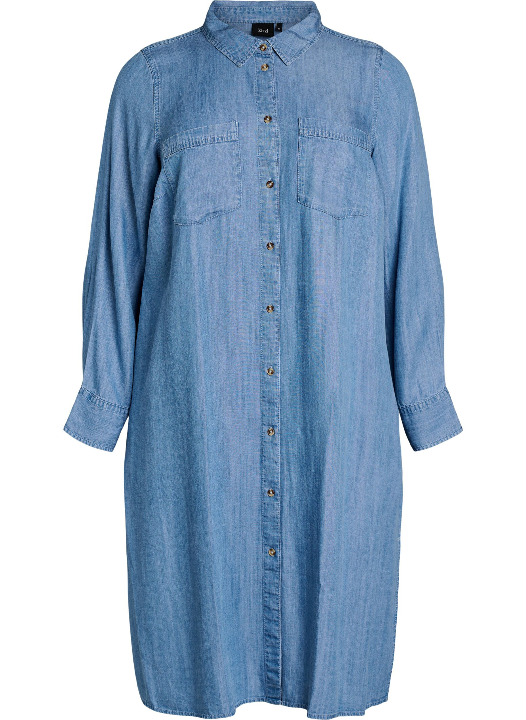 Zizzi Midi-Hemdblusenkleid aus weichem Lyocell-Denim, Blau, Packshot image number 0