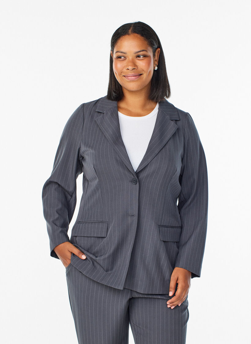 Blazer mit Taschen und Schlitzen, Grau, Model image number 0