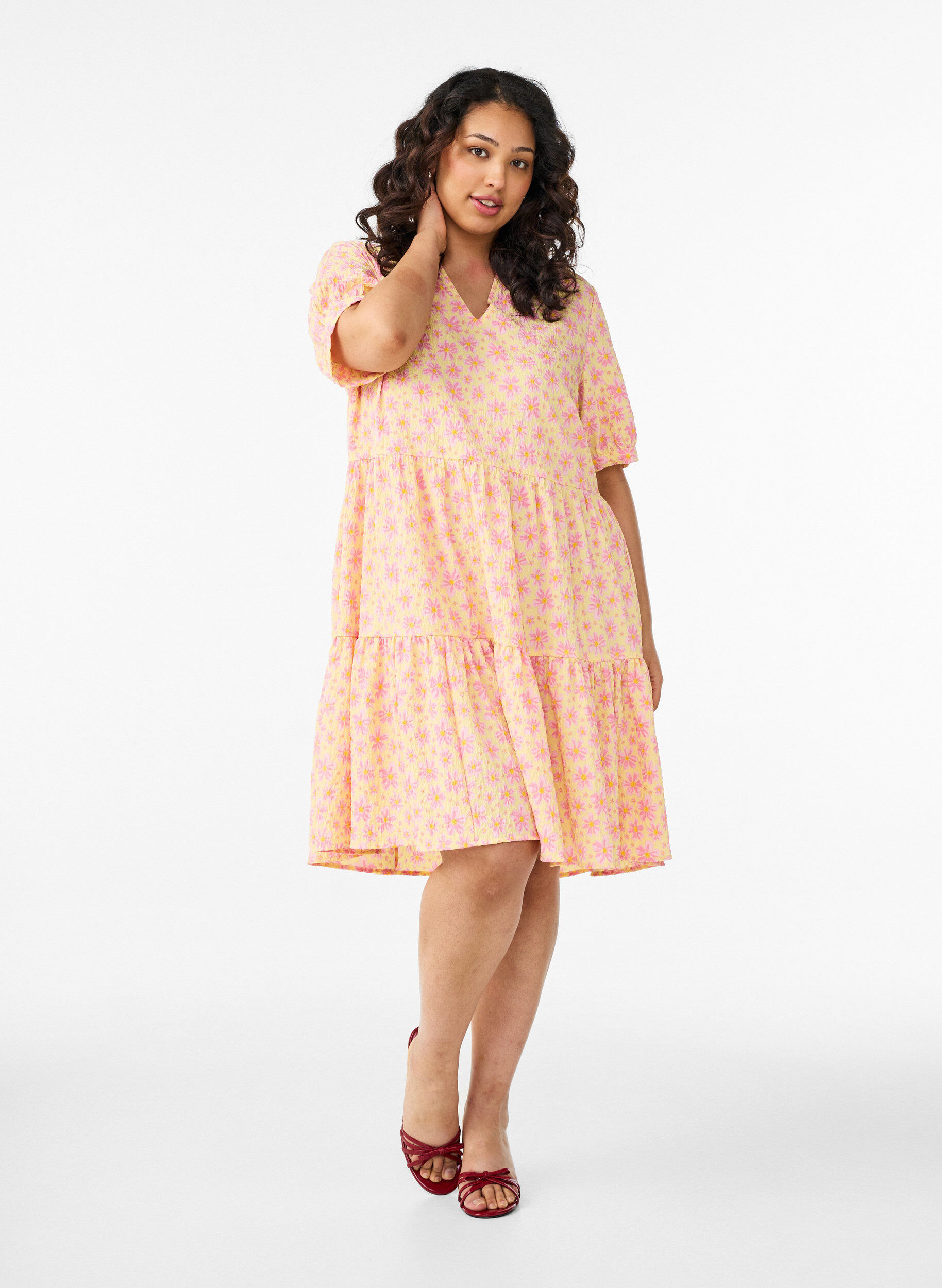 ZizziKurzes A-Linien-Kleid, Gelb, Model image number 1