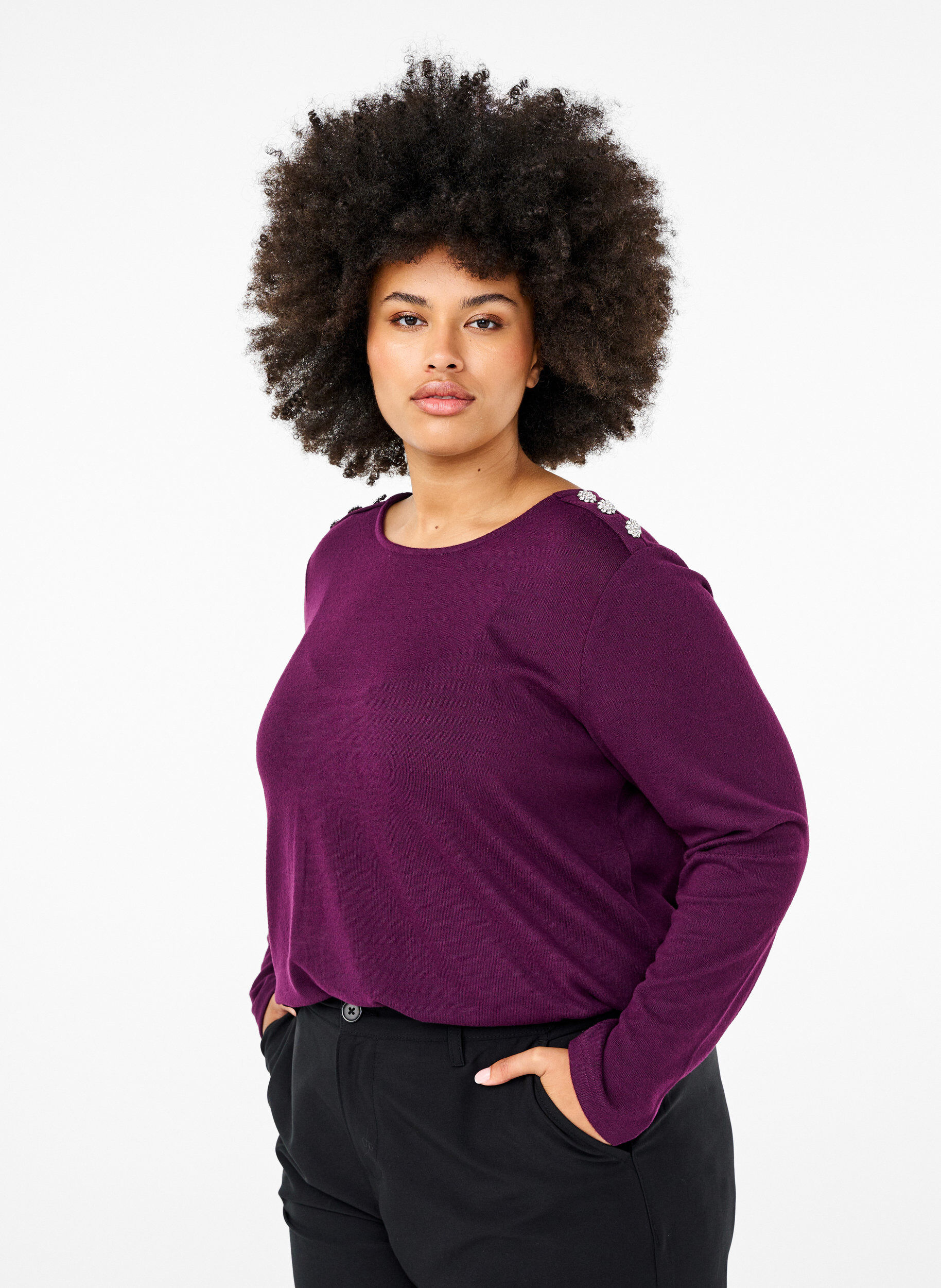 Zizzi Bluse mit Zierkn&ouml;pfen, Lila, Model image number 0