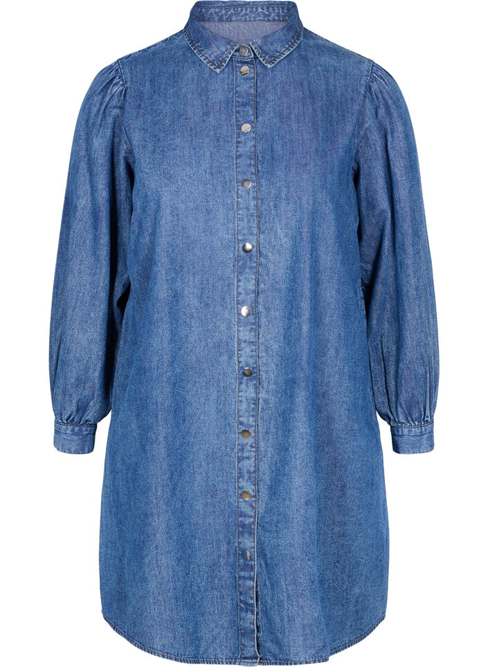 Denim-Hemdkleid aus Baumwolle, Dark blue denim, Packshot image number 0