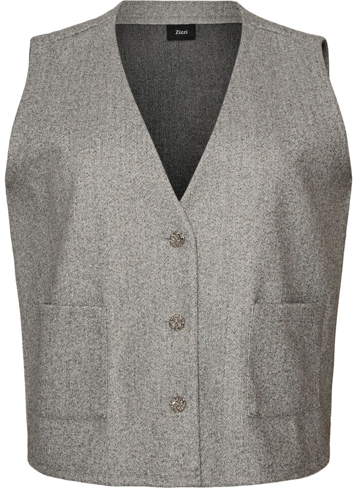 Weste mit V-Ausschnitt und Kn&ouml;pfen, Grau, Packshot image number 0