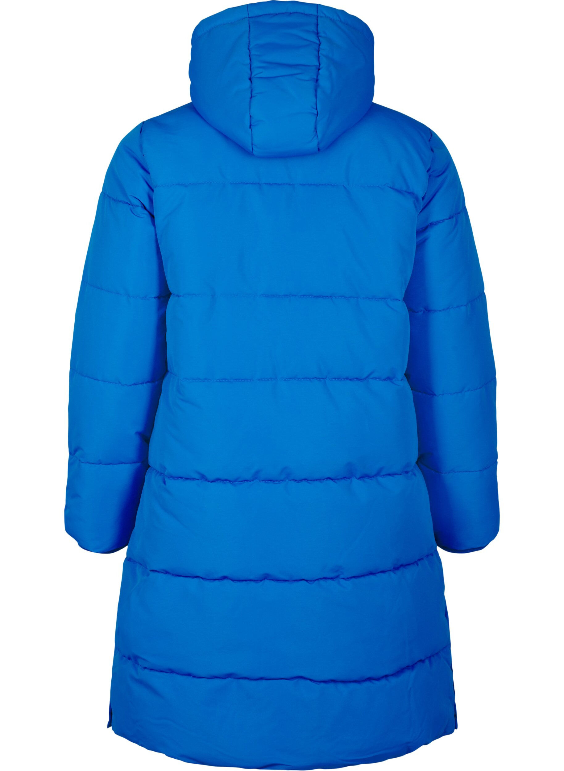Zizzi Lange Pufferjacke mit Taschen und Kapuze, Blau, Packshot image number 1