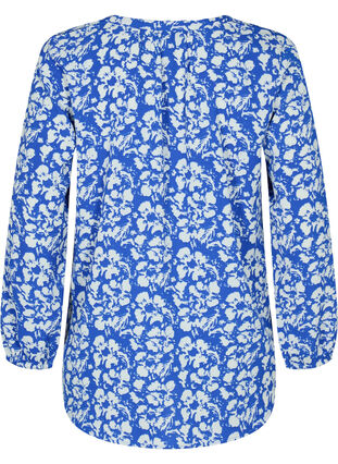 Langarm Bluse mit Print und V-Ausschnitt, Blue White Flower, Packshot image number 1