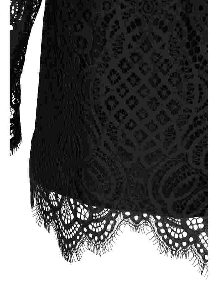 Langarm Spitzenbluse mit V-Ausschnitt, Black, Packshot image number 3