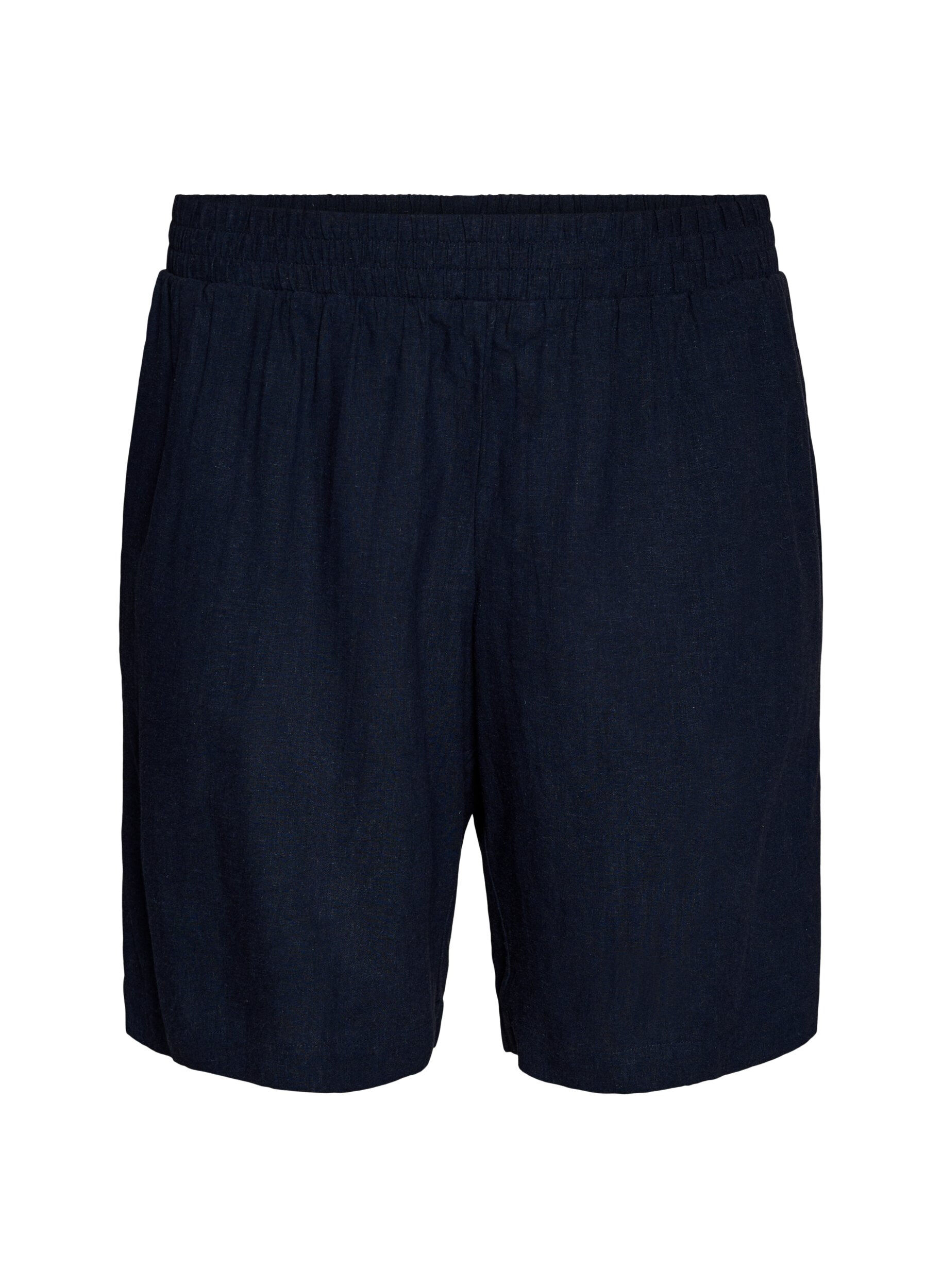 Zizzi Hoch taillierte Shorts aus Leinen und Viskose, Blau, Packshot image number 0