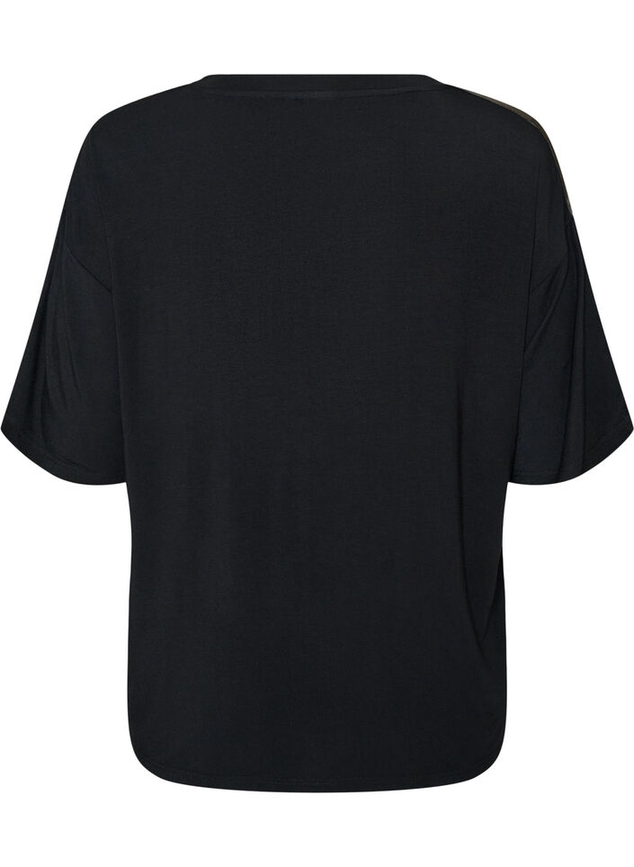 Nacht-T-Shirt aus Modal mit Kontrastband, Schwarz, Packshot image number 1