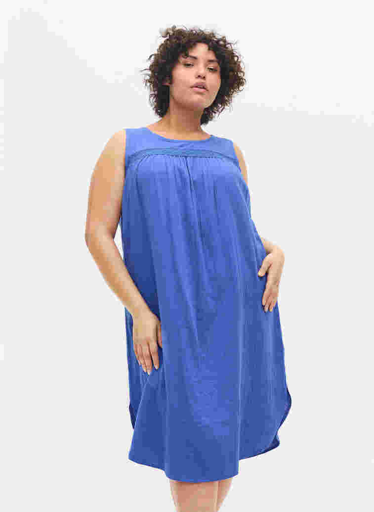 Ärmelloses Baumwollkleid in A-Form, Dazzling Blue, Model image number 0