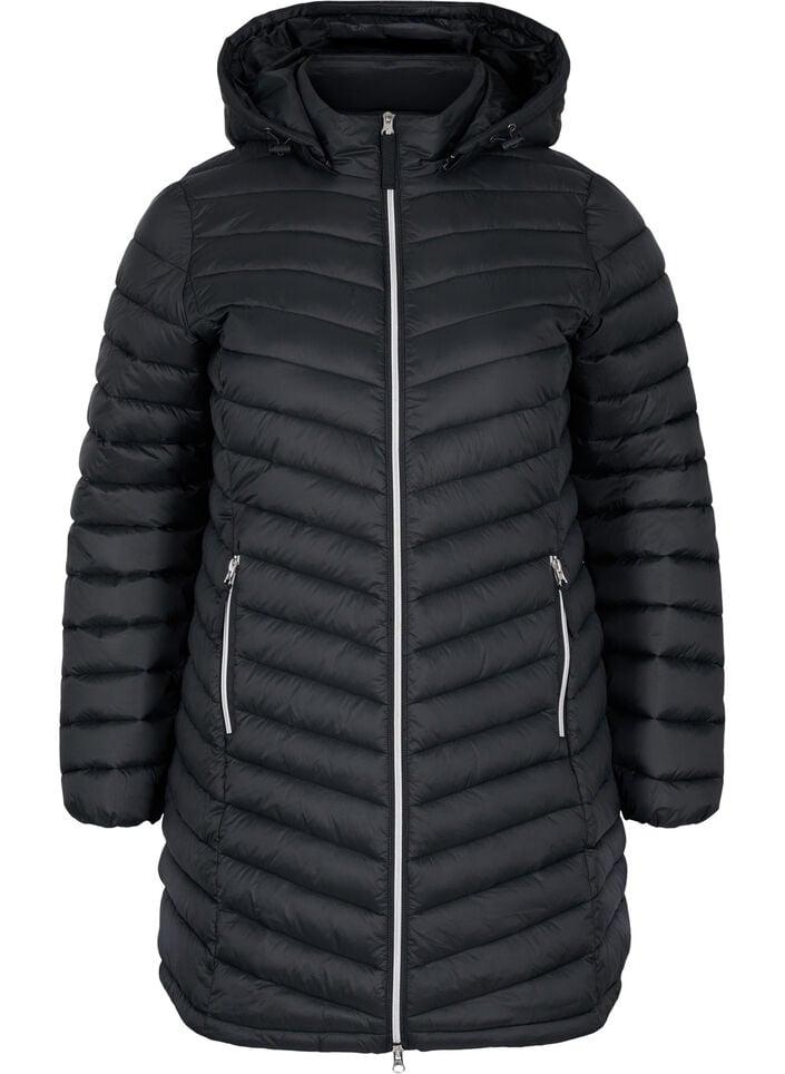 Leichte Jacke mit Taschen und abnehmbarer Kapuze, Schwarz, Packshot image number 0