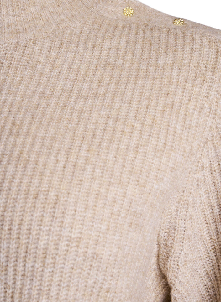 Pullover aus Rippstrick mit Puff&auml;rmeln und Kn&ouml;pfen, Beige, Packshot image number 2