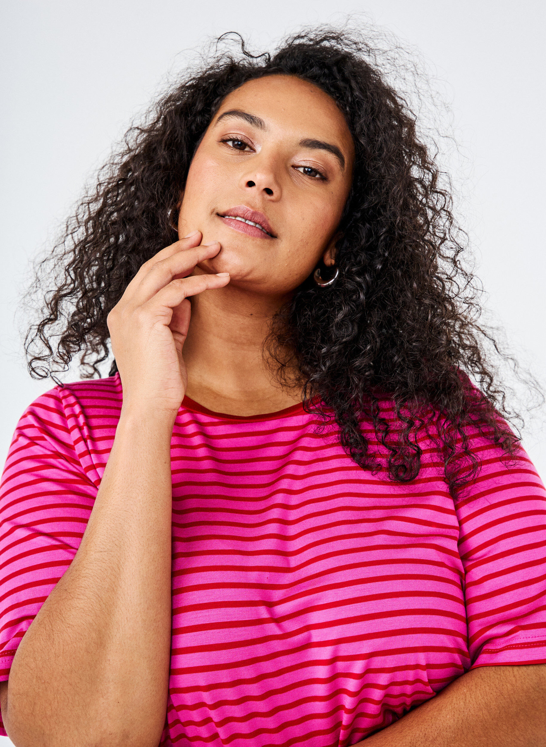 Zizzi T-Shirt mit TENCEL&trade; Lyocell und Streifen, Rot, Image image number 0