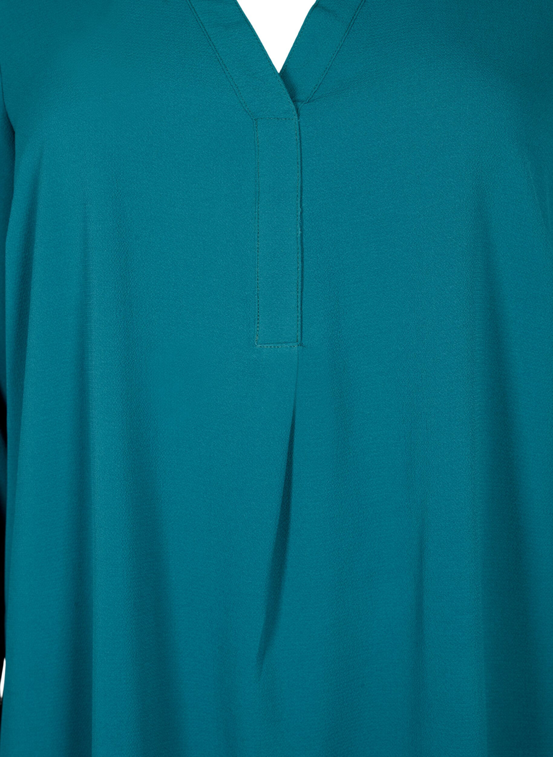 Zizzi Lang&auml;rmeliges Kleid mit V-Ausschnitt., Deep Teal, Packshot image number 2