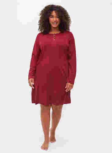 Nachthemd aus Baumwolle mit langen Ärmeln, Cabernet, Model image number 2
