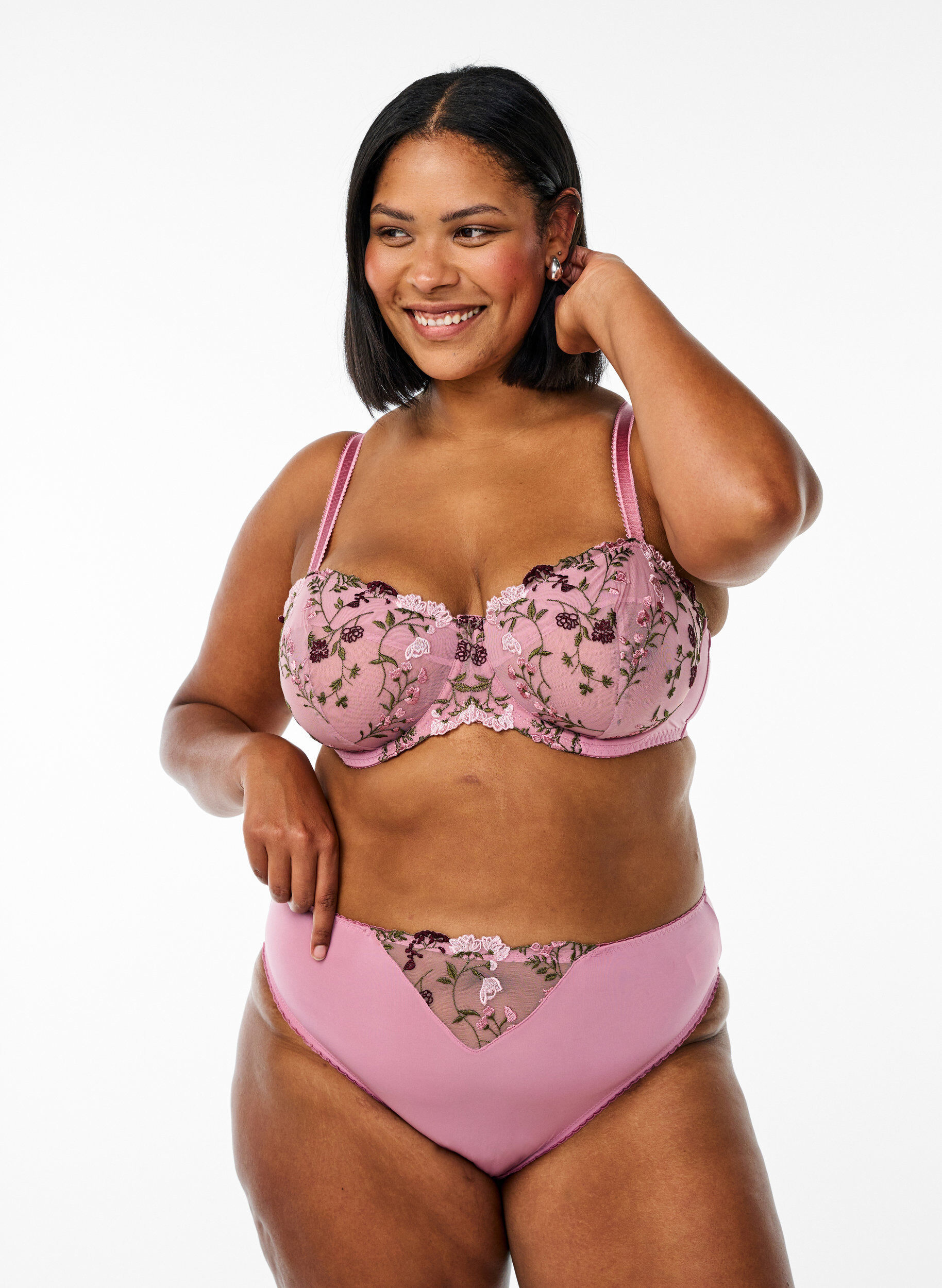 Zizzi Tai-Slip aus Mikrofaser mit gestickten Bl&uuml;ten, Rot, Model image number 0