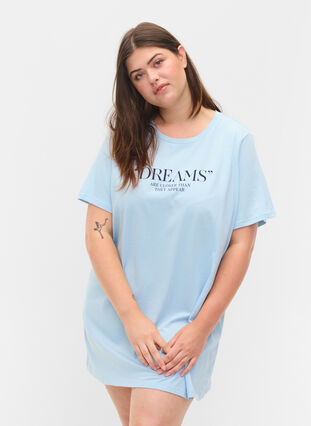 Oversize Schlaf-T-Shirt aus Bio-Baumwolle, Cashmere Blue DREAMS, Model image number 0