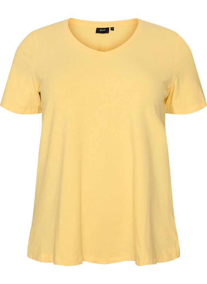 Einfarbiges basic T-Shirt aus Baumwolle, Gelb, Packshot image number 0