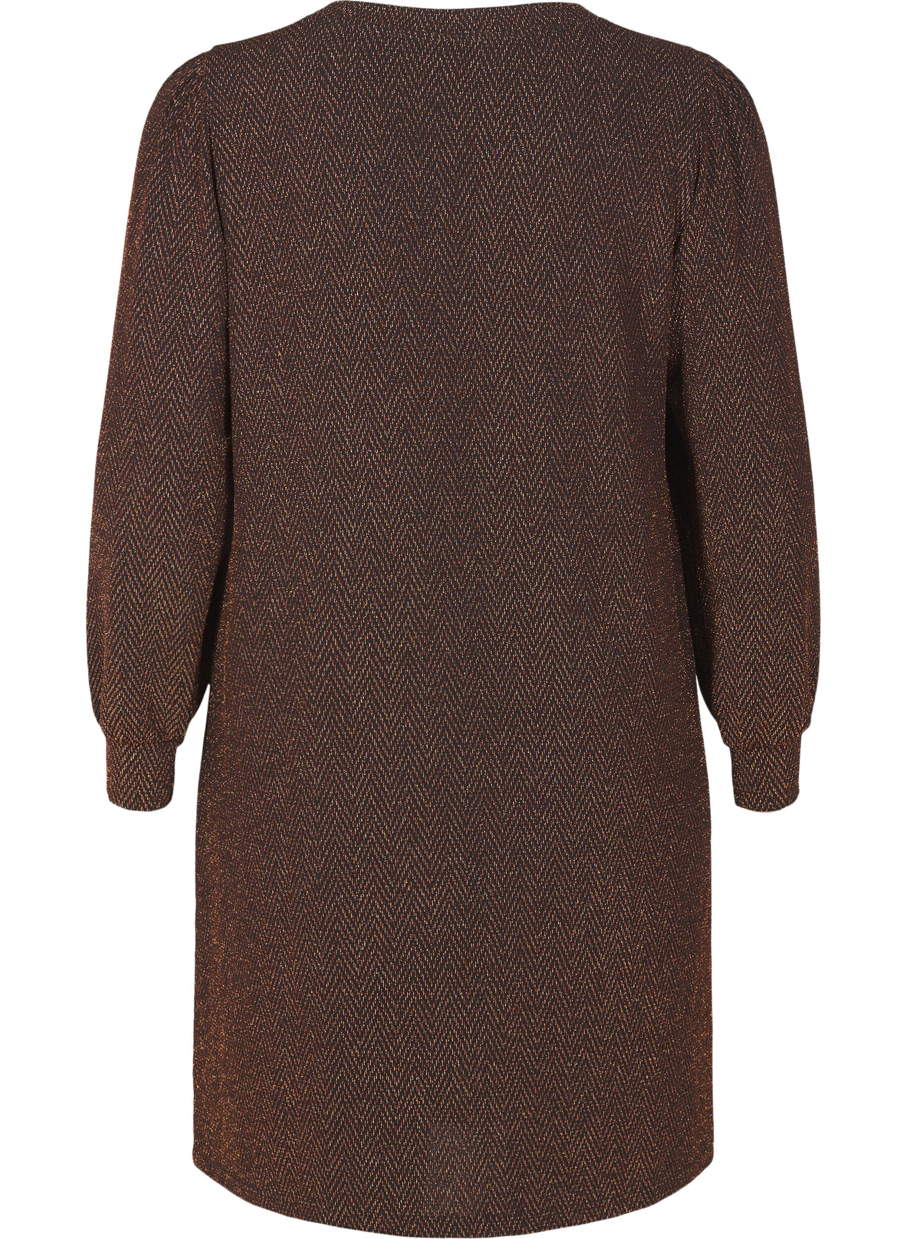 Zizzi Kleid mit Zickzackmuster und Glitzer, Copper ZigZagShimmer, Packshot image number 1