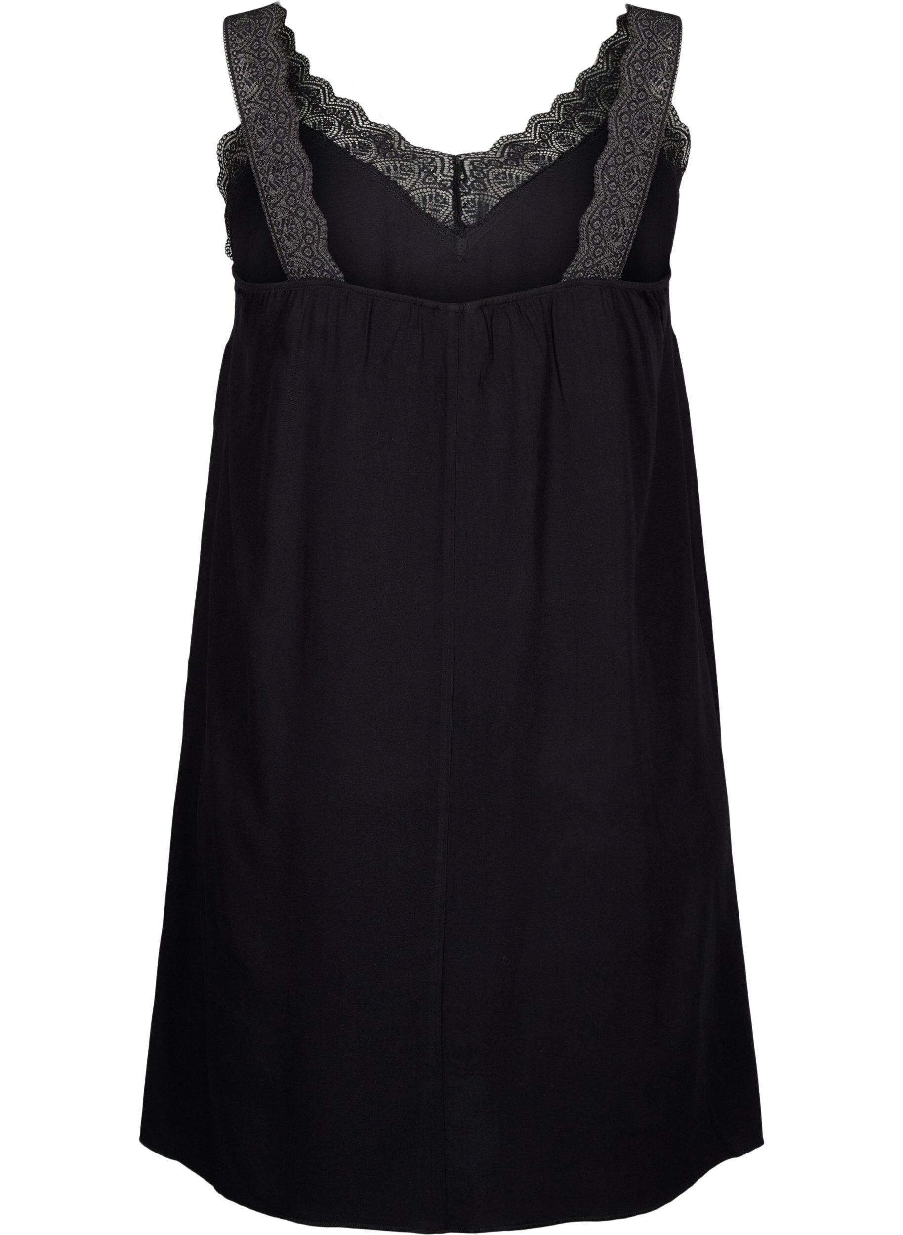 Zizzi Tr&auml;gerkleid aus Viskose mit Spitze, Black, Packshot image number 1
