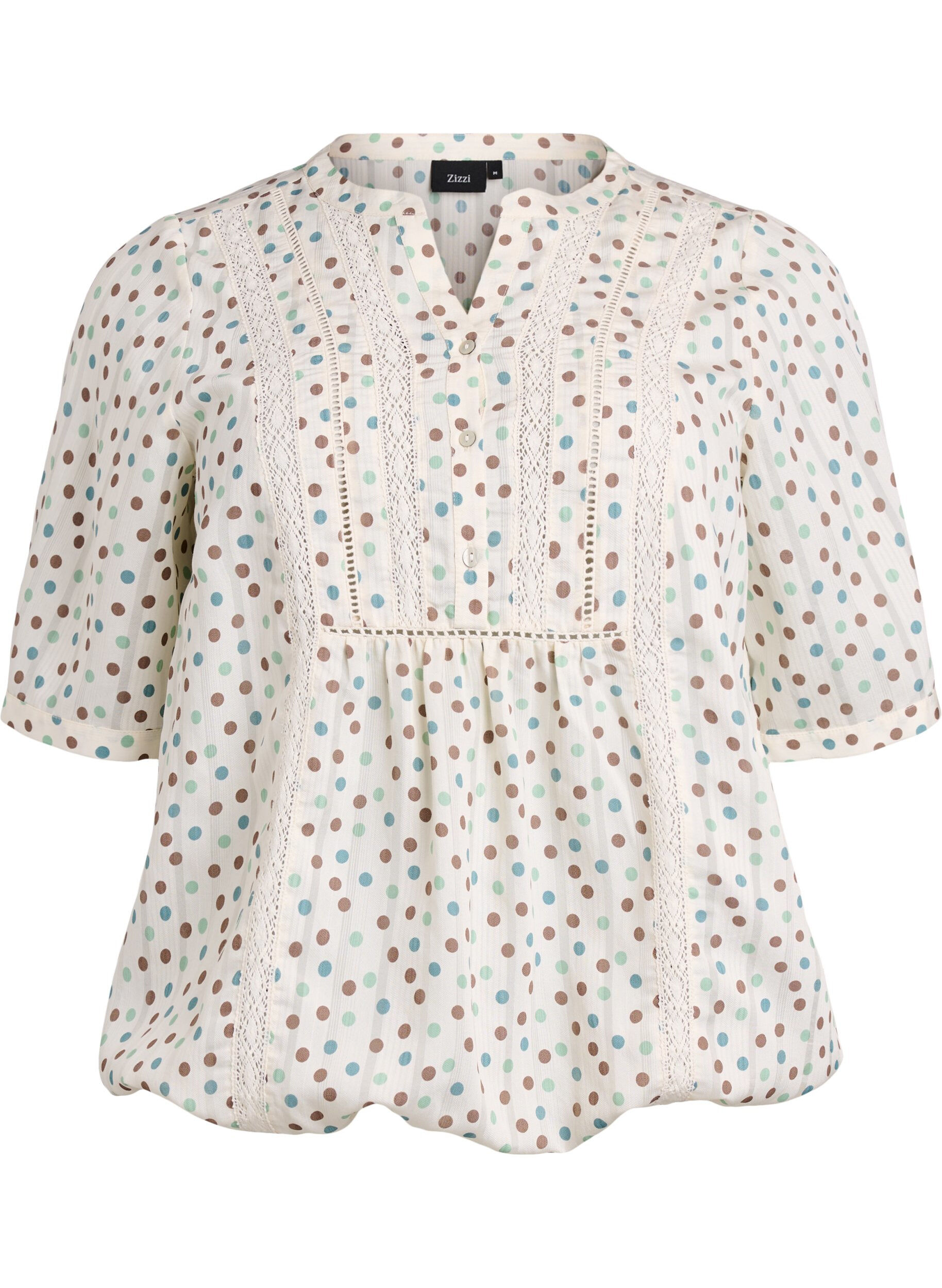 Zizzi Bluse mit Print und 1/2-&Auml;rmeln, Wei&szlig;, Packshot image number 0