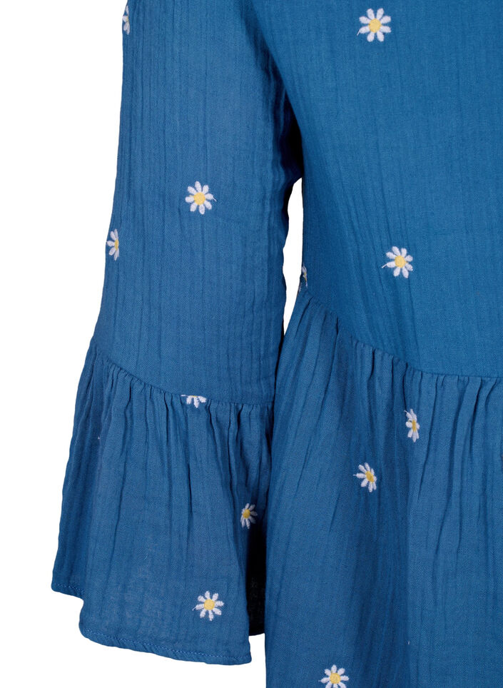 Weiches Baumwollkleid mit aufgestickten Blumen, Blue Horizon Daisy, Packshot image number 3