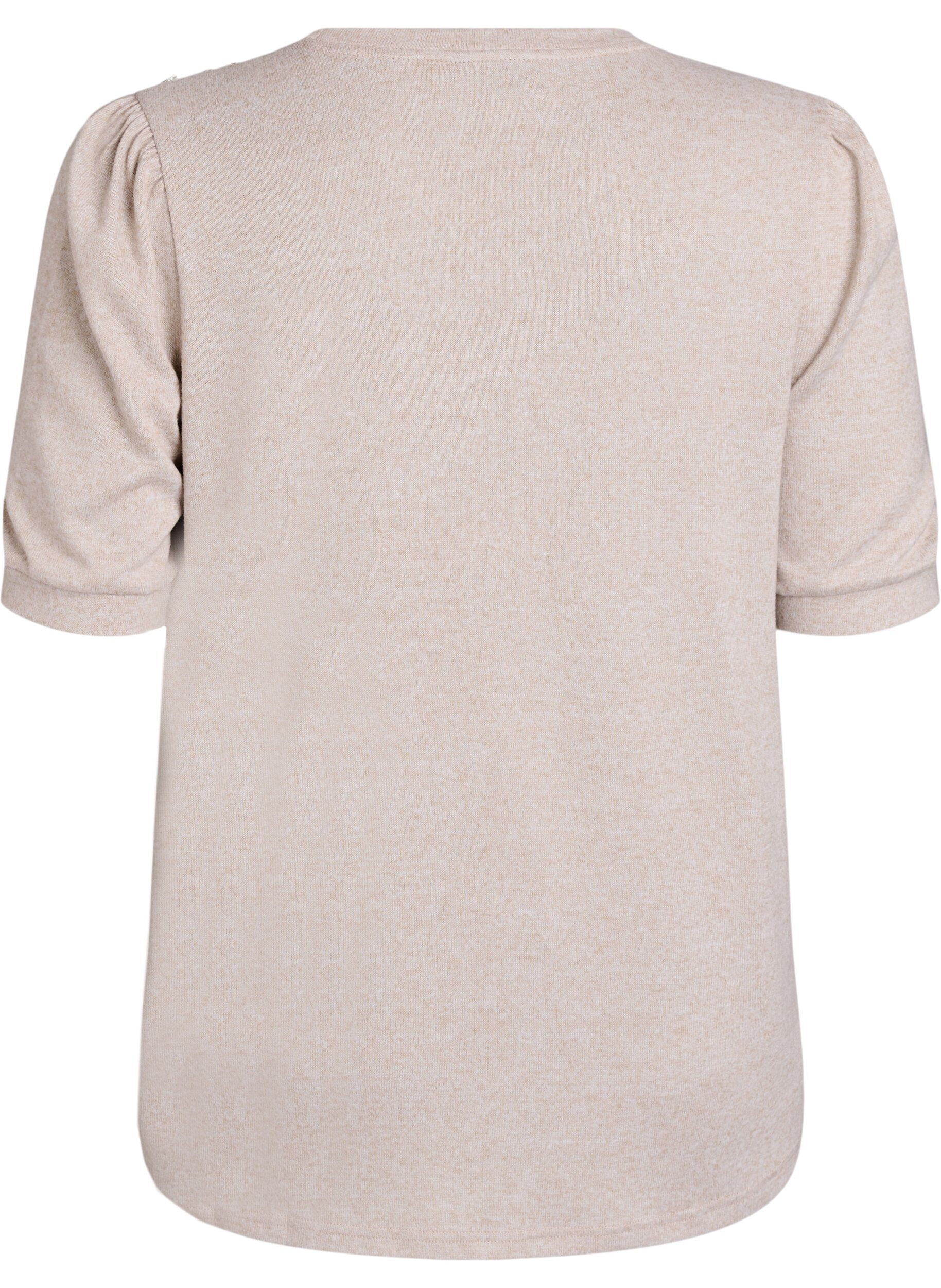 Zizzi Bluse mit Knopfdetail und kurzen Puff&auml;rmeln, Beige, Packshot image number 1