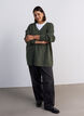 Lange Rippstrickbluse mit V-Ausschnitt, Gr&uuml;n, Model image number 1