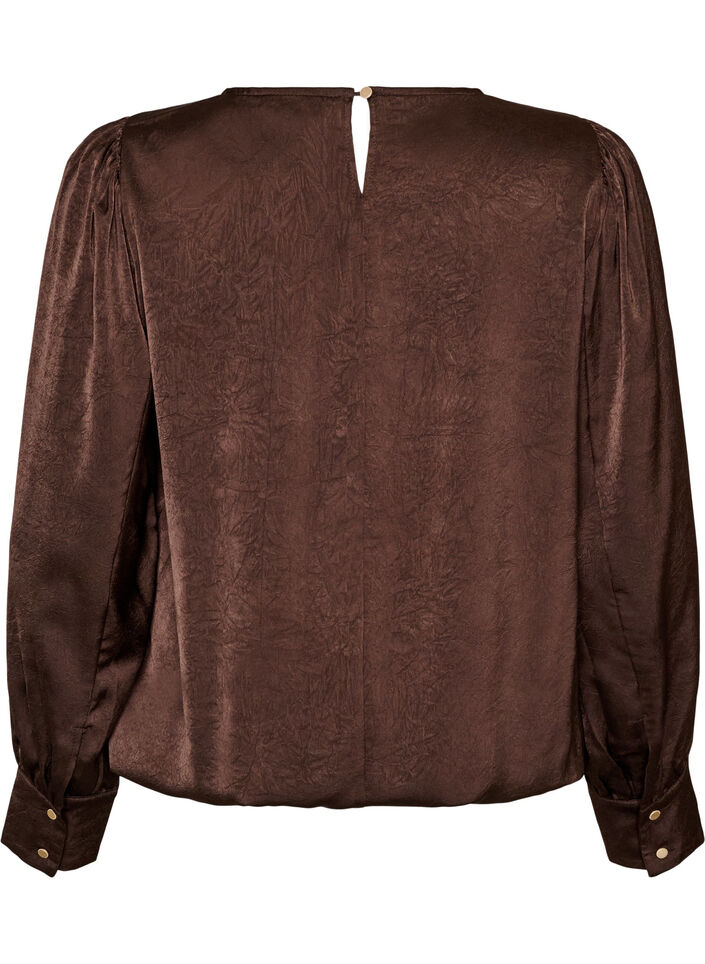 Bluse im Satin-Look mit Ballonform, Braun, Packshot image number 1