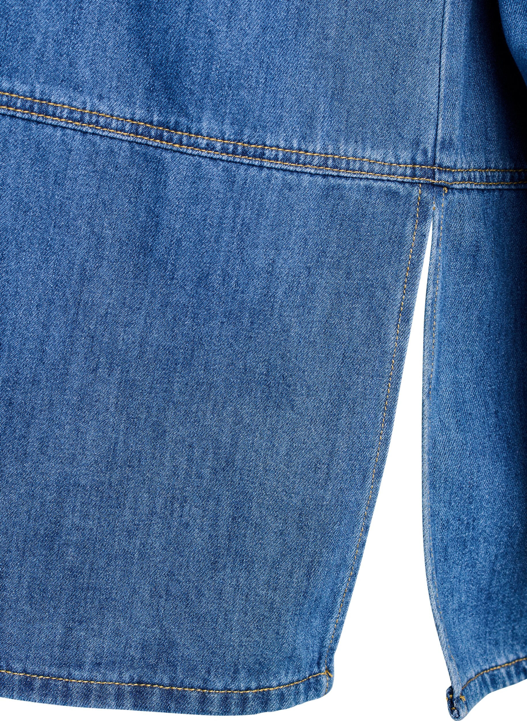 Zizzi Lockere Bluse aus Denim mit Kragen und Knopfleiste, Blau, Packshot image number 3