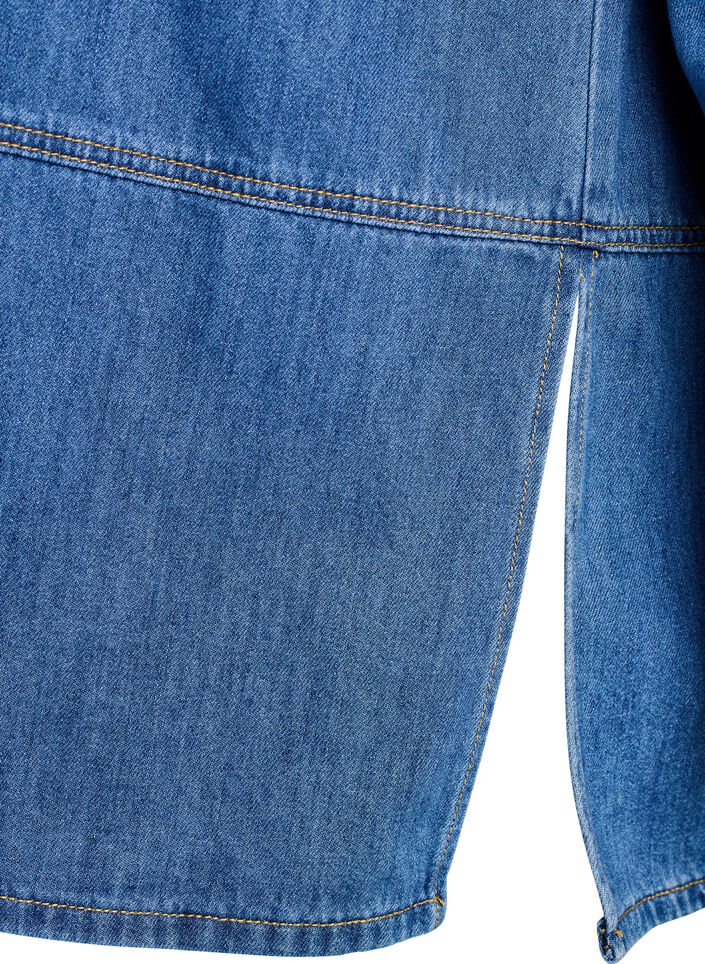 Lockere Bluse aus Denim mit Kragen und Knopfleiste, Blau, Packshot image number 3