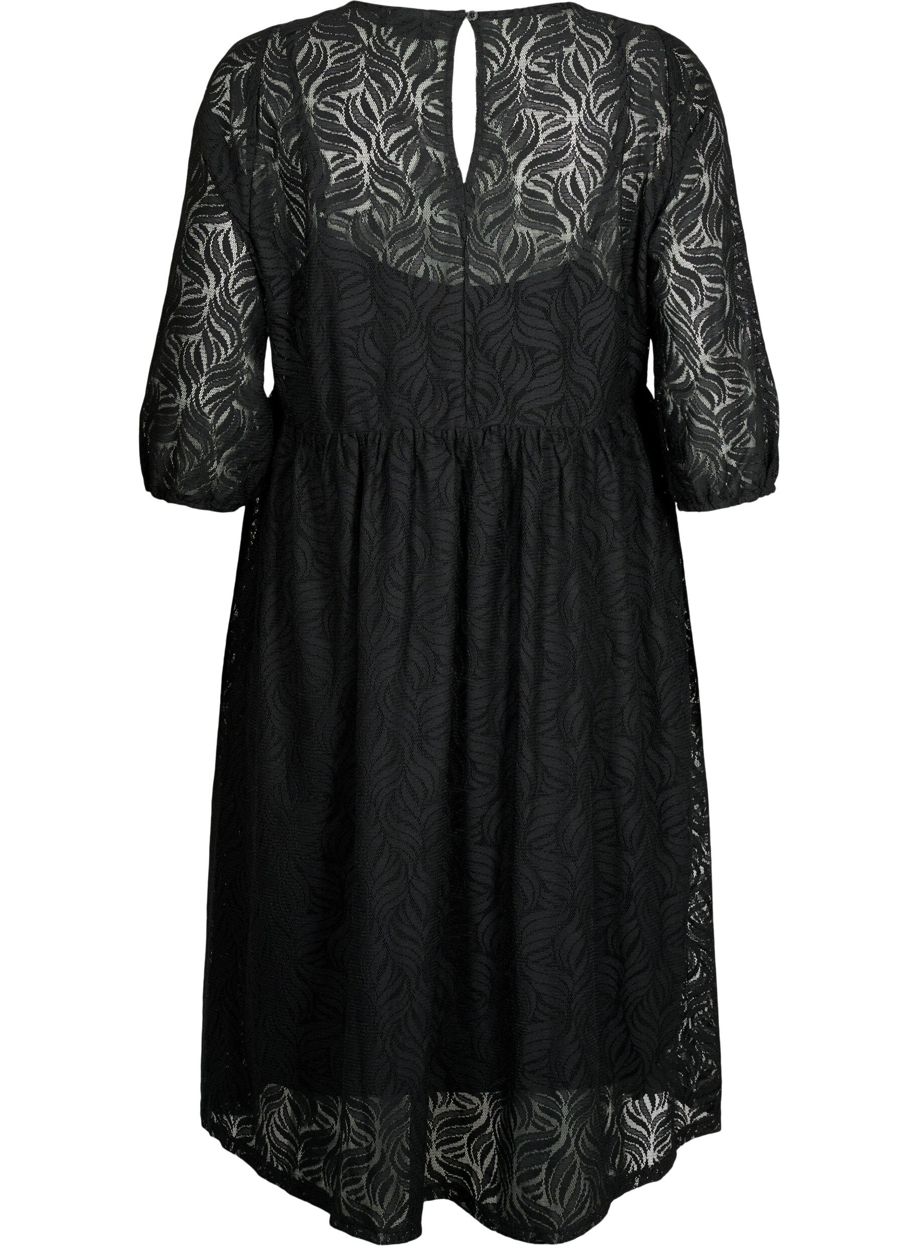 Zizzi Spitzenkleid mit 3/4 &Auml;rmeln, Black, Packshot image number 1
