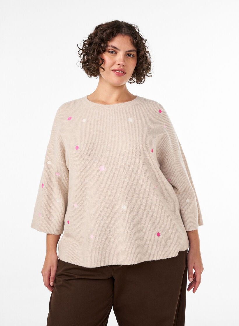 Strickbluse mit kleinen Stickmotiven, Beige, Model image number 0