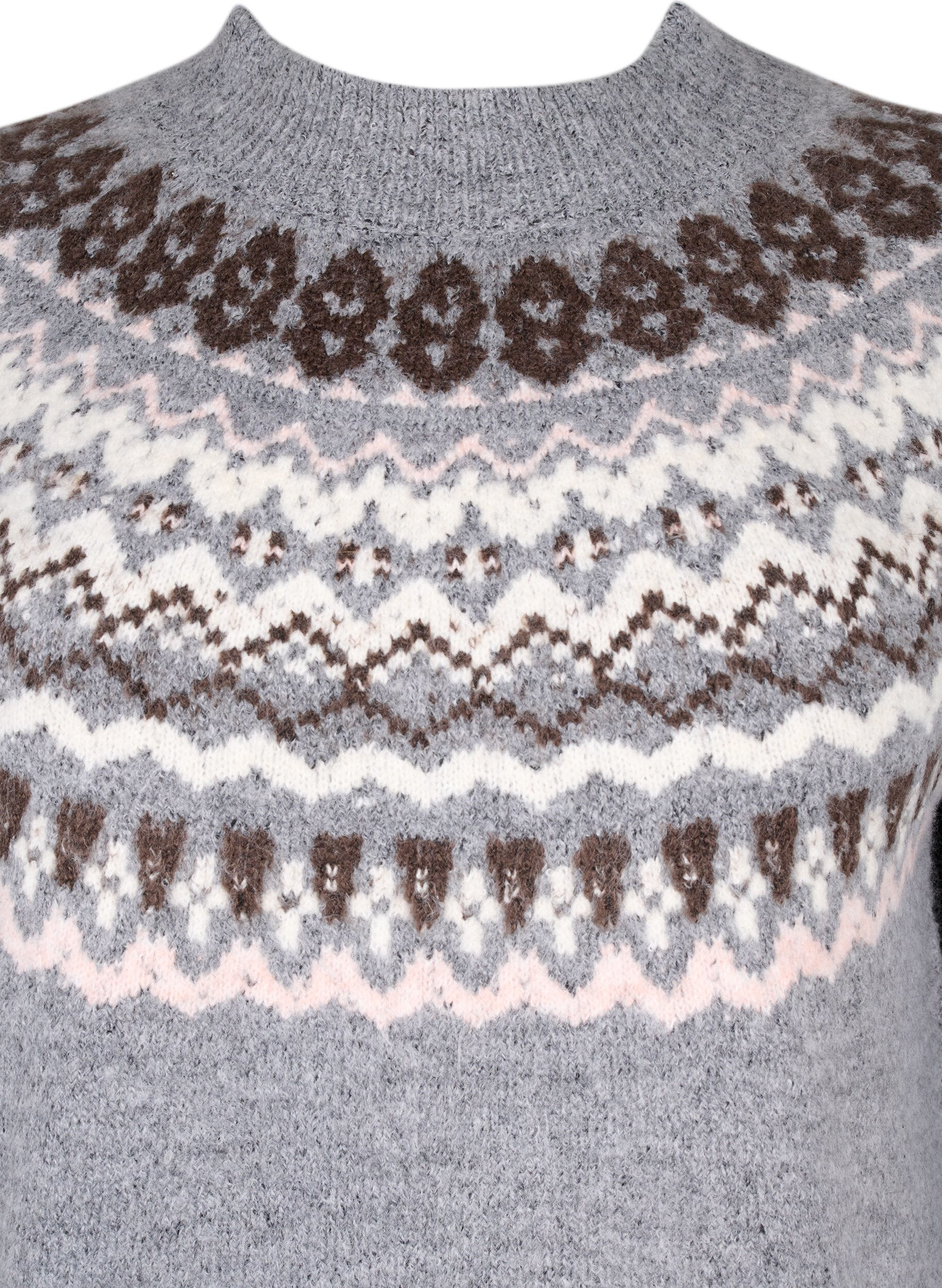 Zizzi Gestrickter Pullover mit Muster und langen &Auml;rmeln, Medium Grey Comb, Packshot image number 2