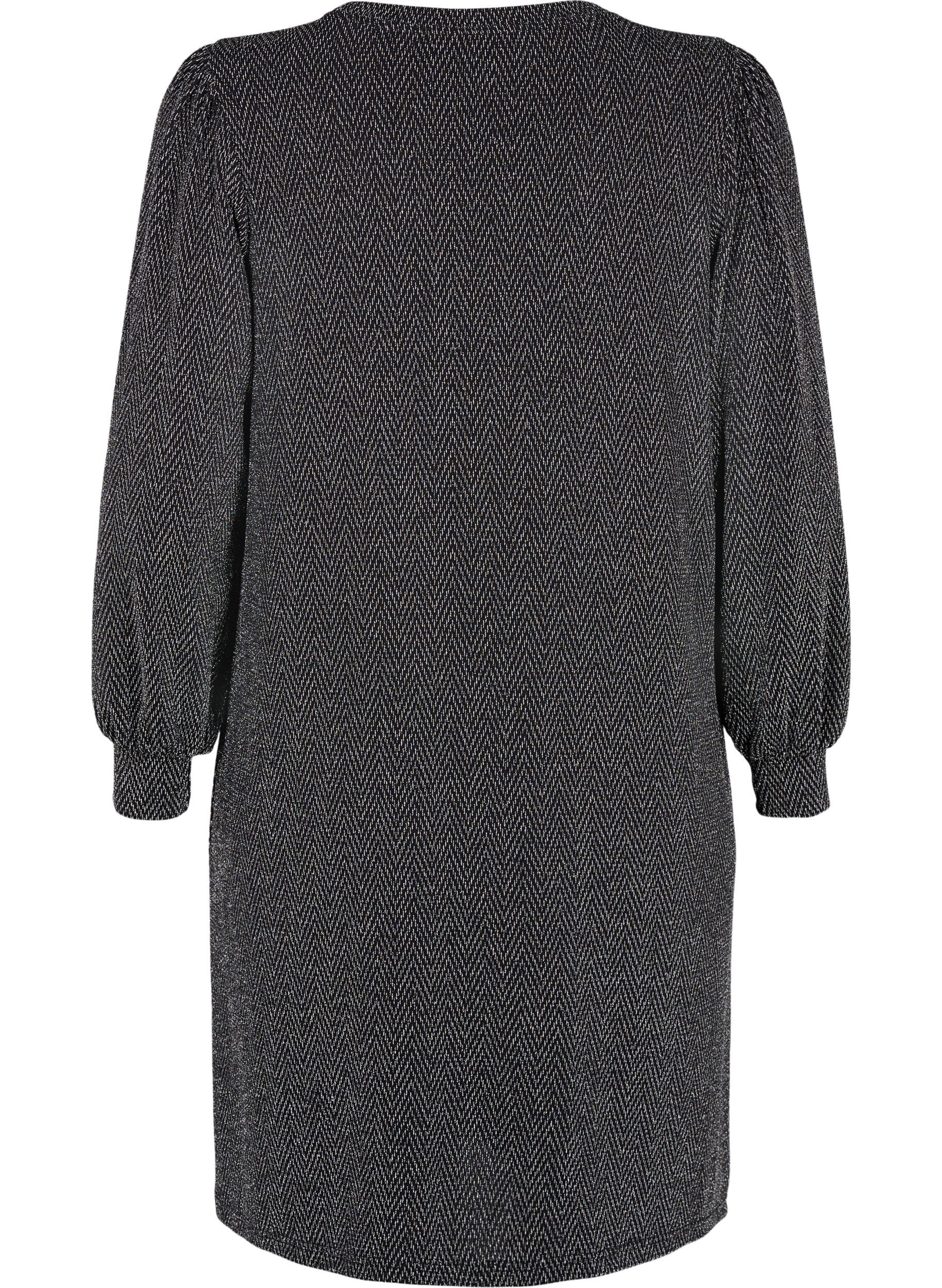 Zizzi Kleid mit Zickzackmuster und Glitzer, Silver ZigZagShimmer, Packshot image number 1