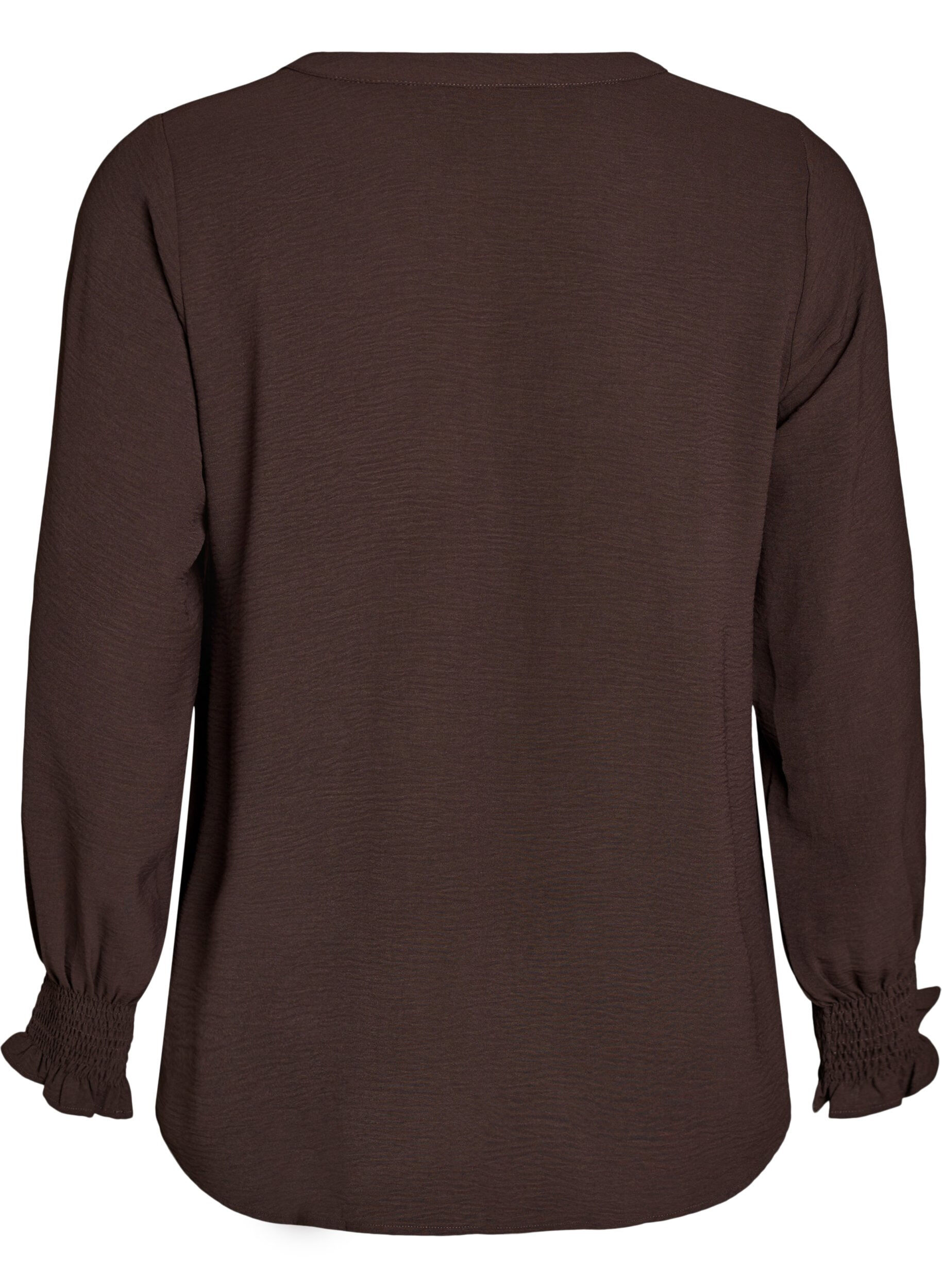 Zizzi Bluse mit Smockb&uuml;ndchen und V-Ausschnitt, Braun, Packshot image number 1