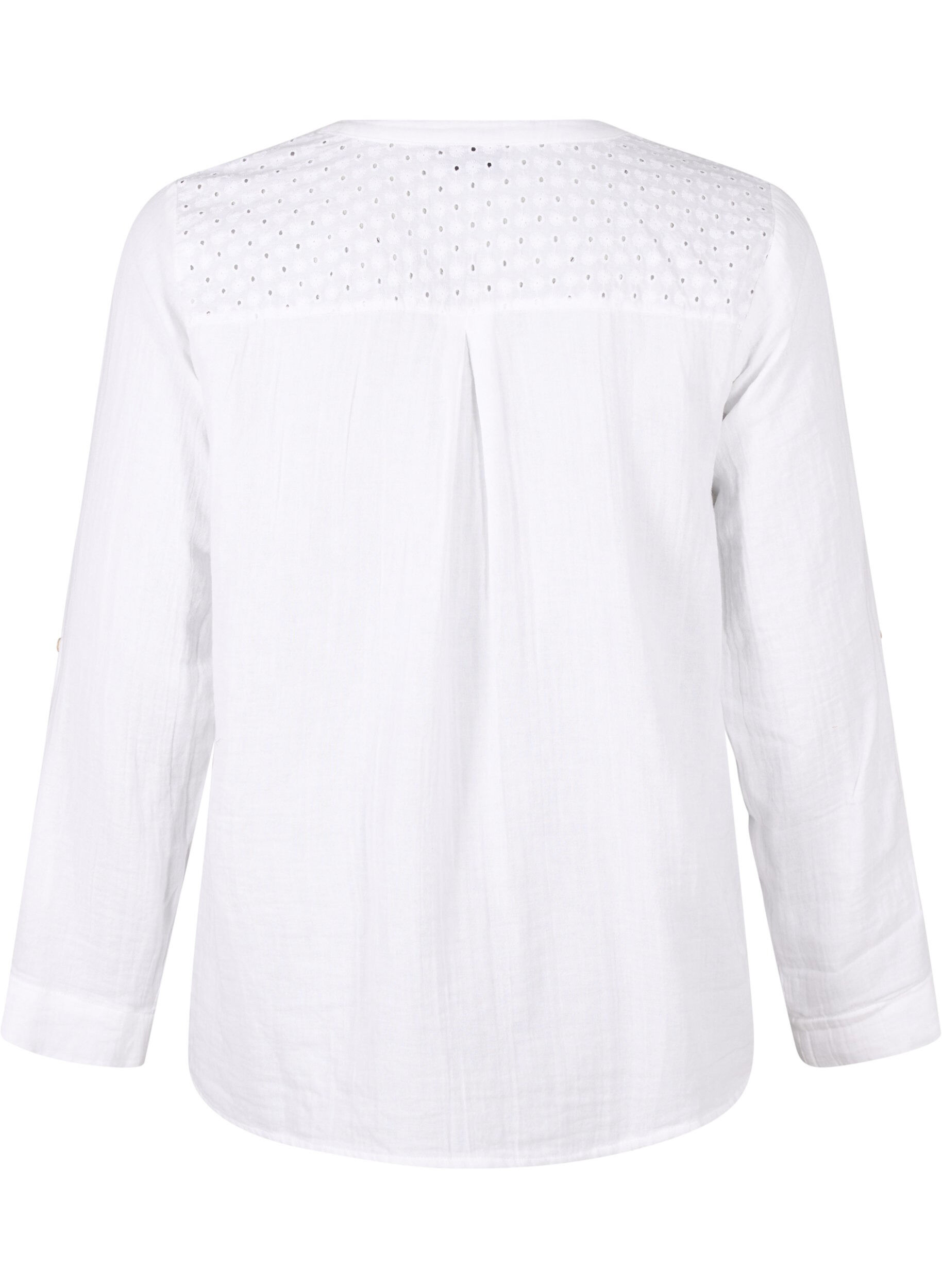 Zizzi  Baumwollbluse mit Lochstickerei und 3/4-&Auml;rmeln, Bright White, Packshot image number 1