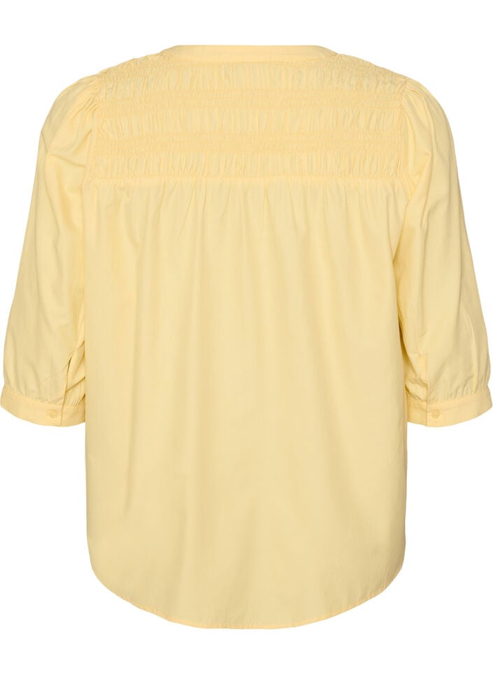 Bluse mit Smock und 3/4-&Auml;rmeln, Gelb, Packshot image number 1