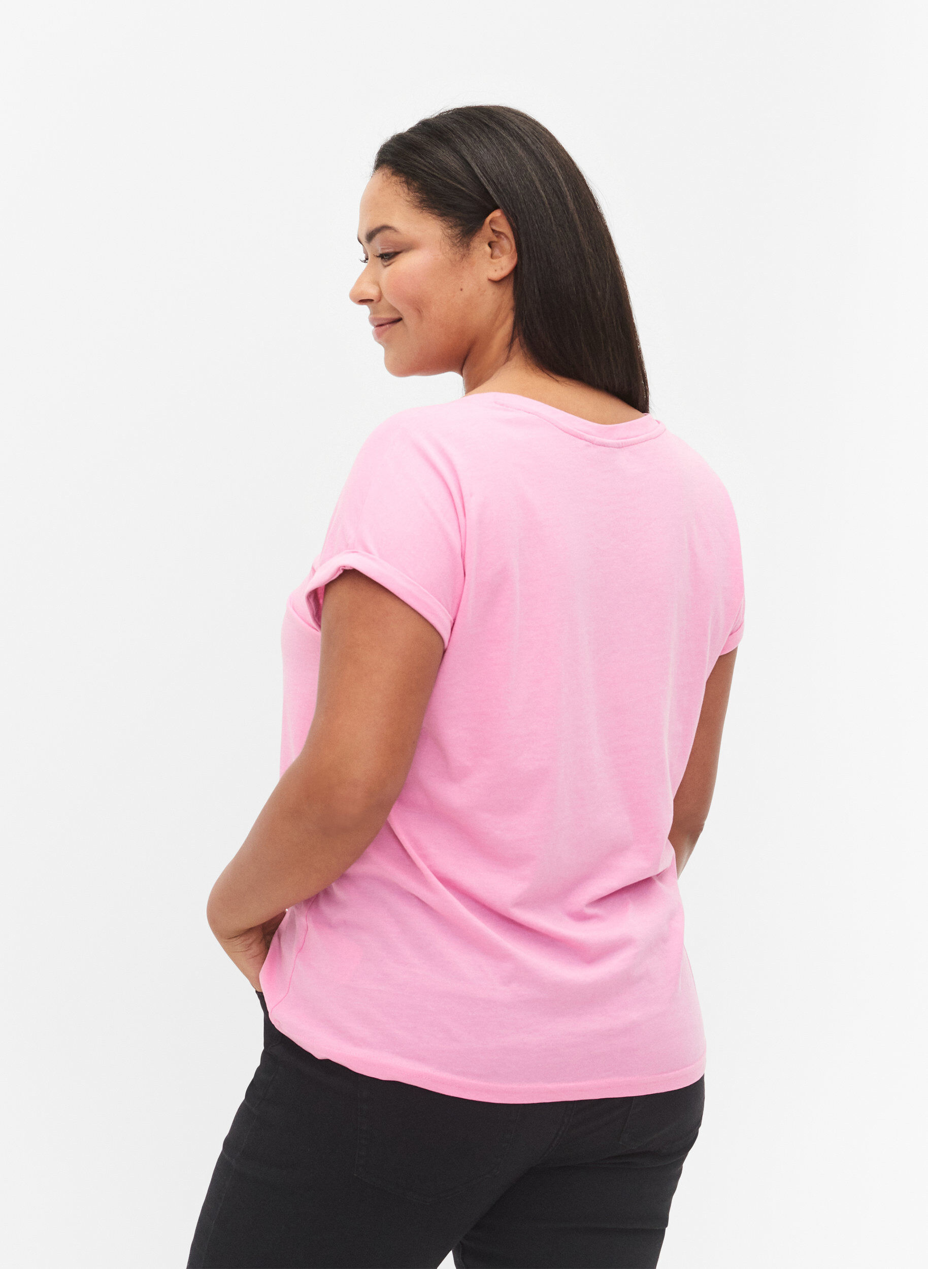 Zizzi T-Shirt aus Baumwollmischung mit kurzen &Auml;rmeln, Pink, Model image number 2